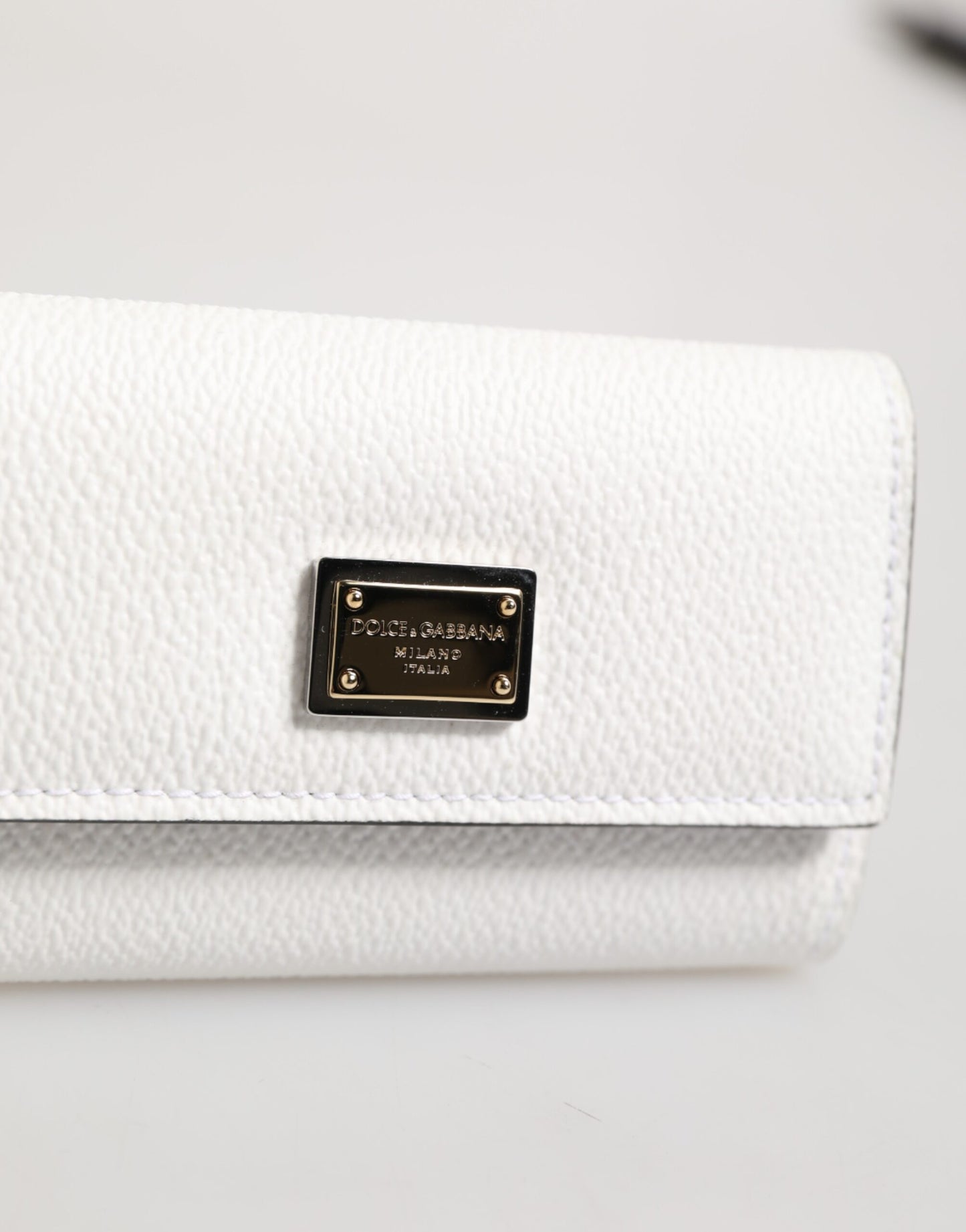 Dolce &amp; Gabbana Weißes Leder-Kartenetui, Geldbörse, Schlüsseletui mit goldener Logoplatte