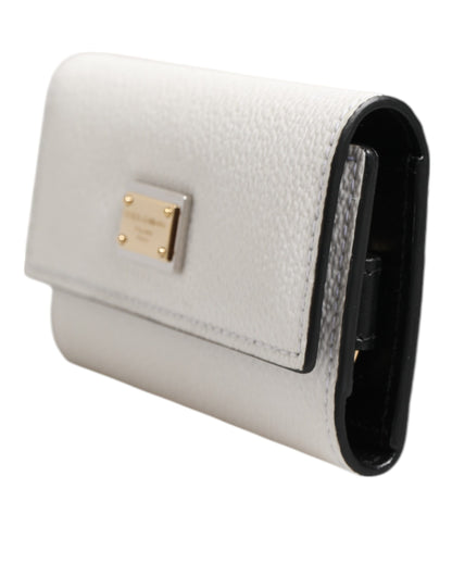 Dolce &amp; Gabbana Weißes Leder-Kartenetui, Geldbörse, Schlüsseletui mit goldener Logoplatte