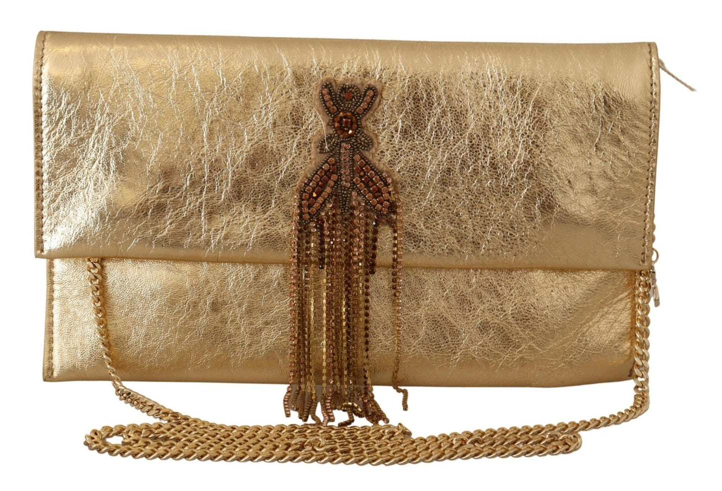 Patrizia Pepe Gold Leather Embellished Shoulder Strap Bag