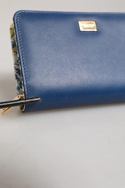 Dolce &amp; Gabbana – Kartenetui mit Reißverschluss und kontinentalem Fliesendruck aus blauem Leder