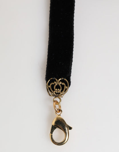 Dolce &amp; Gabbana Blaue Halskette mit Samt-Choker und Kristallperlen