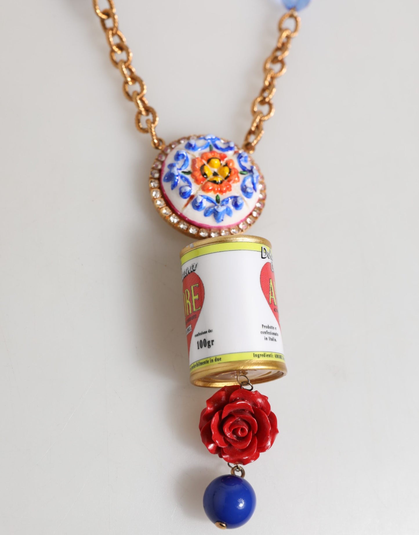 Dolce & Gabbana Gold Multicolor Amore Heart Can Beads Rose Pendant Necklace