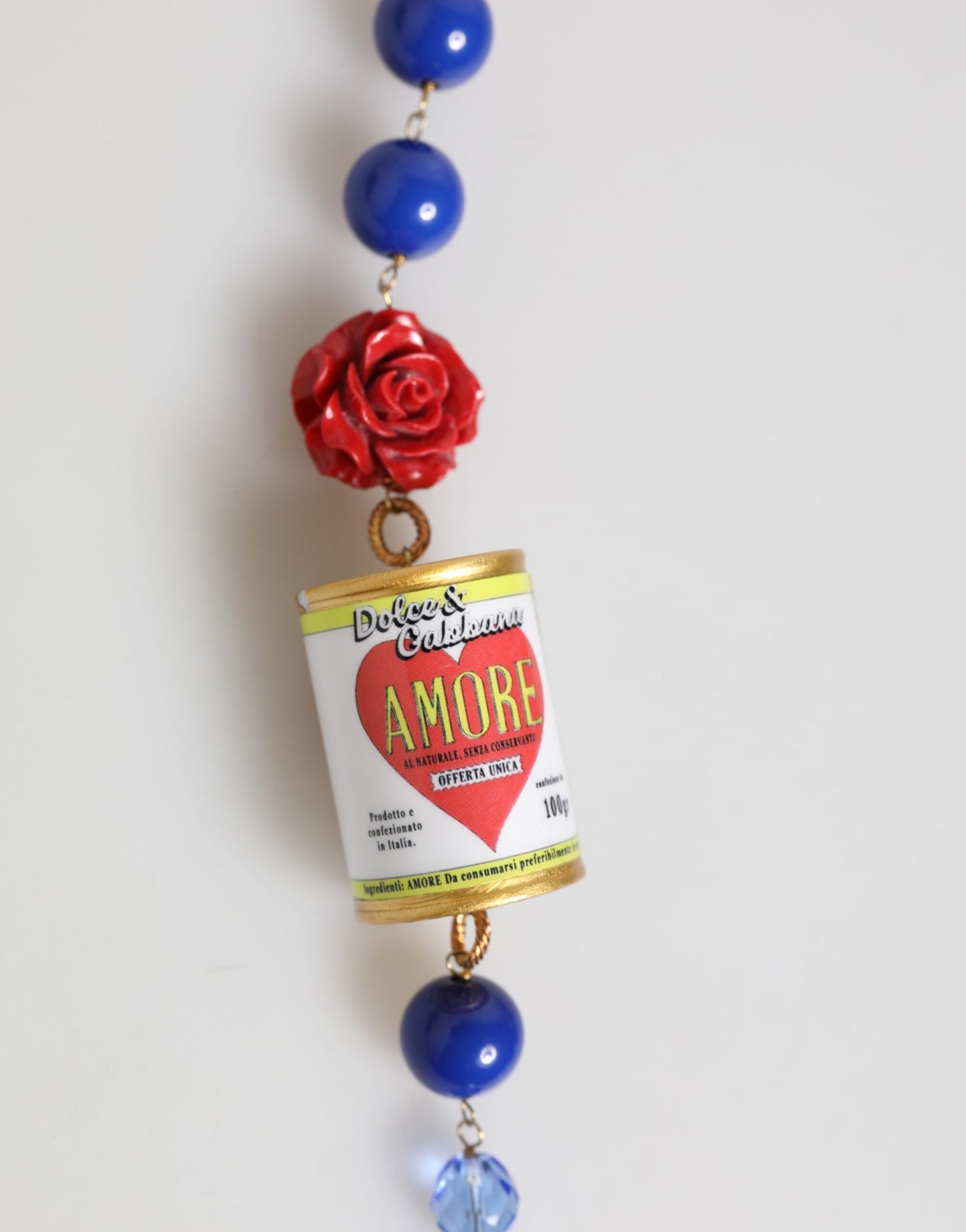 Dolce & Gabbana Gold Multicolor Amore Heart Can Beads Rose Pendant Necklace