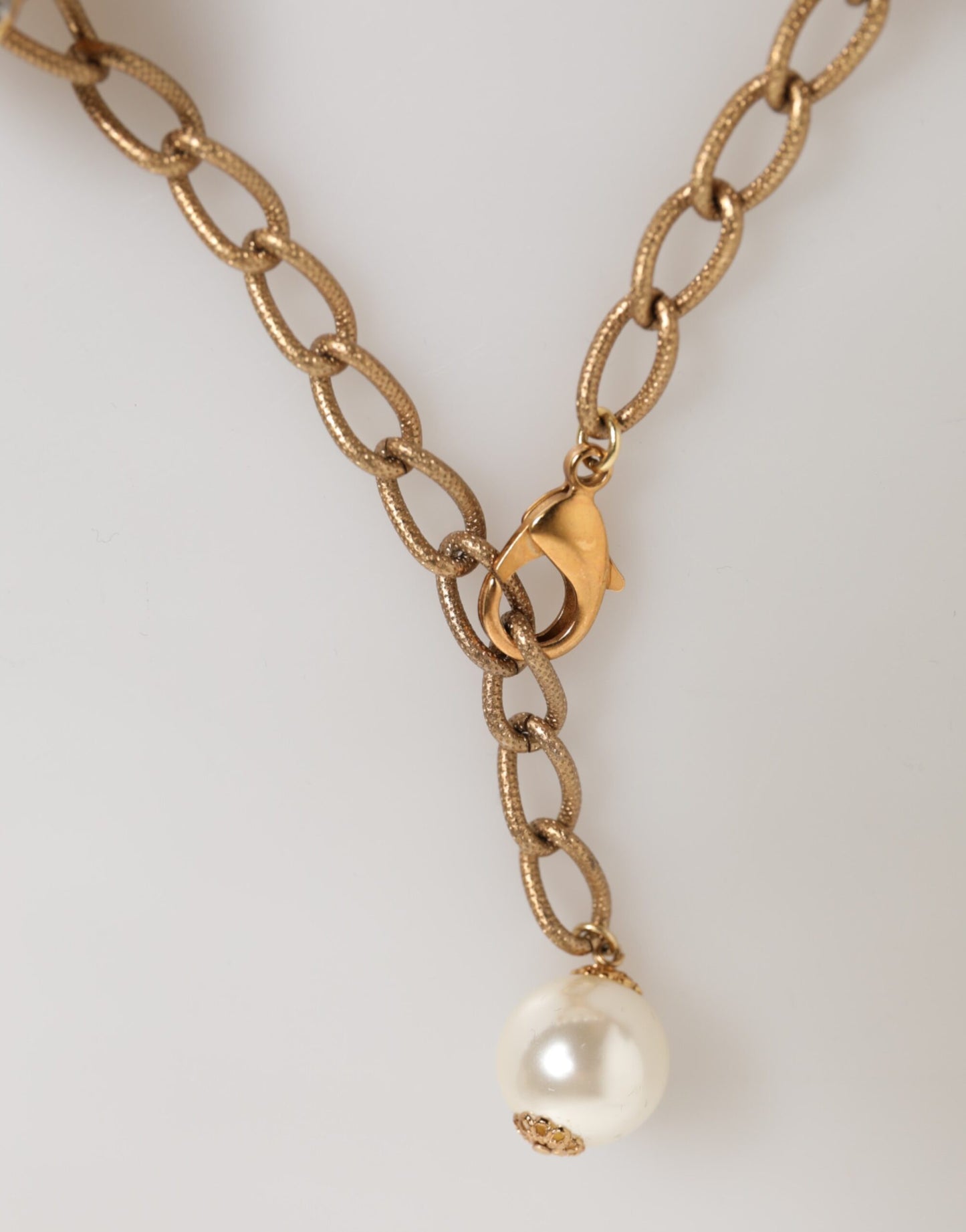 Dolce & Gabbana Gold Brass Faux Pearl Crystal Statement Luxury Jewelry Necklace