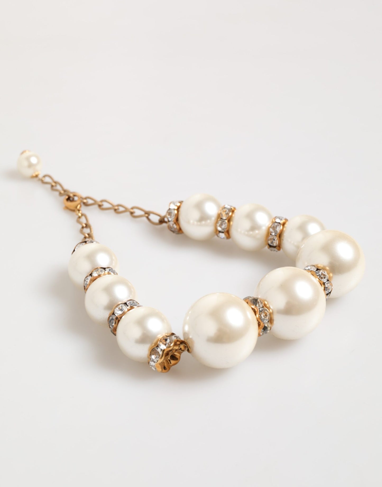 Dolce & Gabbana Gold Brass Faux Pearl Crystal Statement Luxury Jewelry Necklace