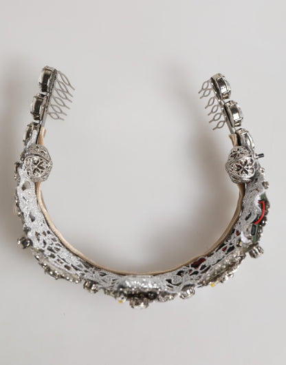 Dolce &amp; Gabbana – Filigrane Krone mit LED-Kristallverzierung in Silber mit Blumenmuster
