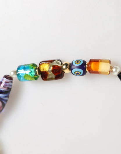 Dolce &amp; Gabbana Halskette mit mehrfarbigen Muranoglasperlen und Goldkette