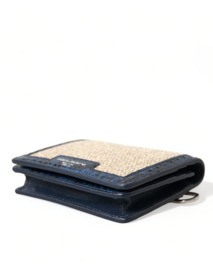 Dolce &amp; Gabbana – Mini-Schultertasche mit Umhängetasche und blauem Lederbesatz in Beige