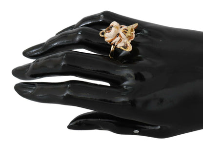 Dolce &amp; Gabbana Gold Messing Harz Beige Hund Haustier Accessoire Ring