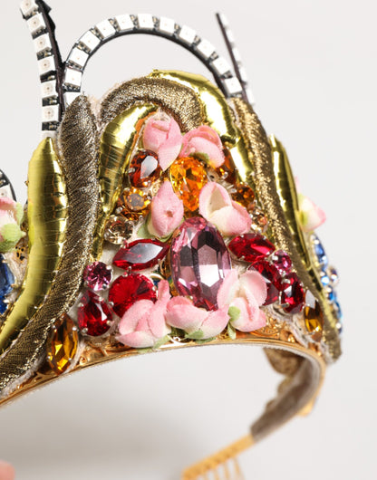 Dolce &amp; Gabbana – Kopfschmuck, Krone, Tiara aus goldfarbenem Messing mit Kristallverzierung