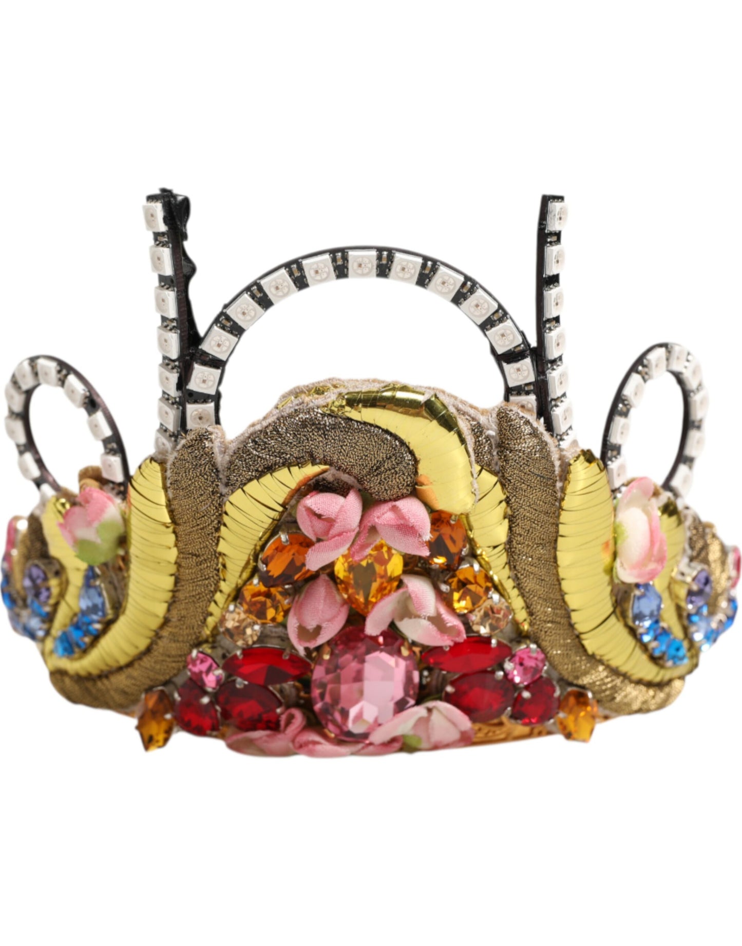 Dolce &amp; Gabbana – Kopfschmuck, Krone, Tiara aus goldfarbenem Messing mit Kristallverzierung