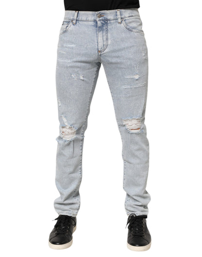 Dolce &amp; Gabbana – Hellblaue Slim-Fit-Jeans im Used-Look mit Rissen