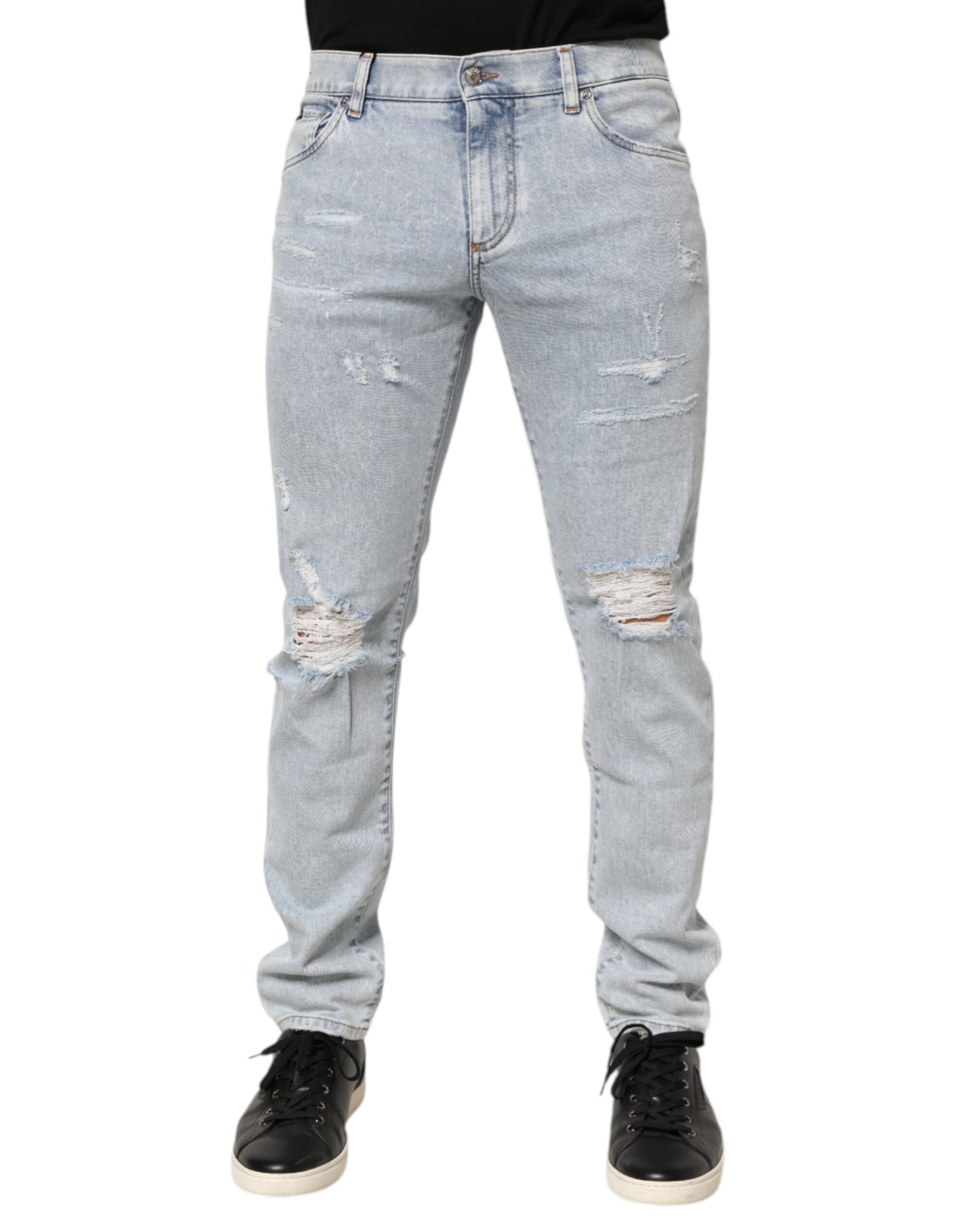 Dolce &amp; Gabbana – Hellblaue Slim-Fit-Jeans im Used-Look mit Rissen