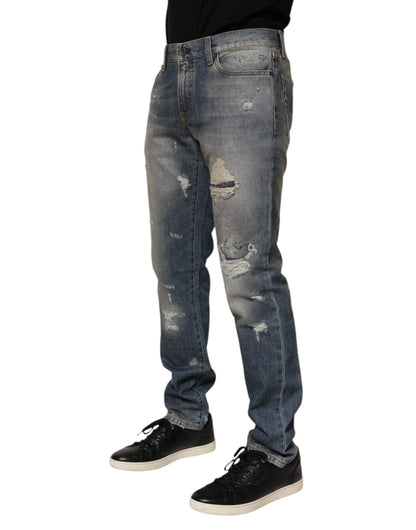 Dolce &amp; Gabbana – Blaue Jeans im Used-Look mit schmaler Passform
