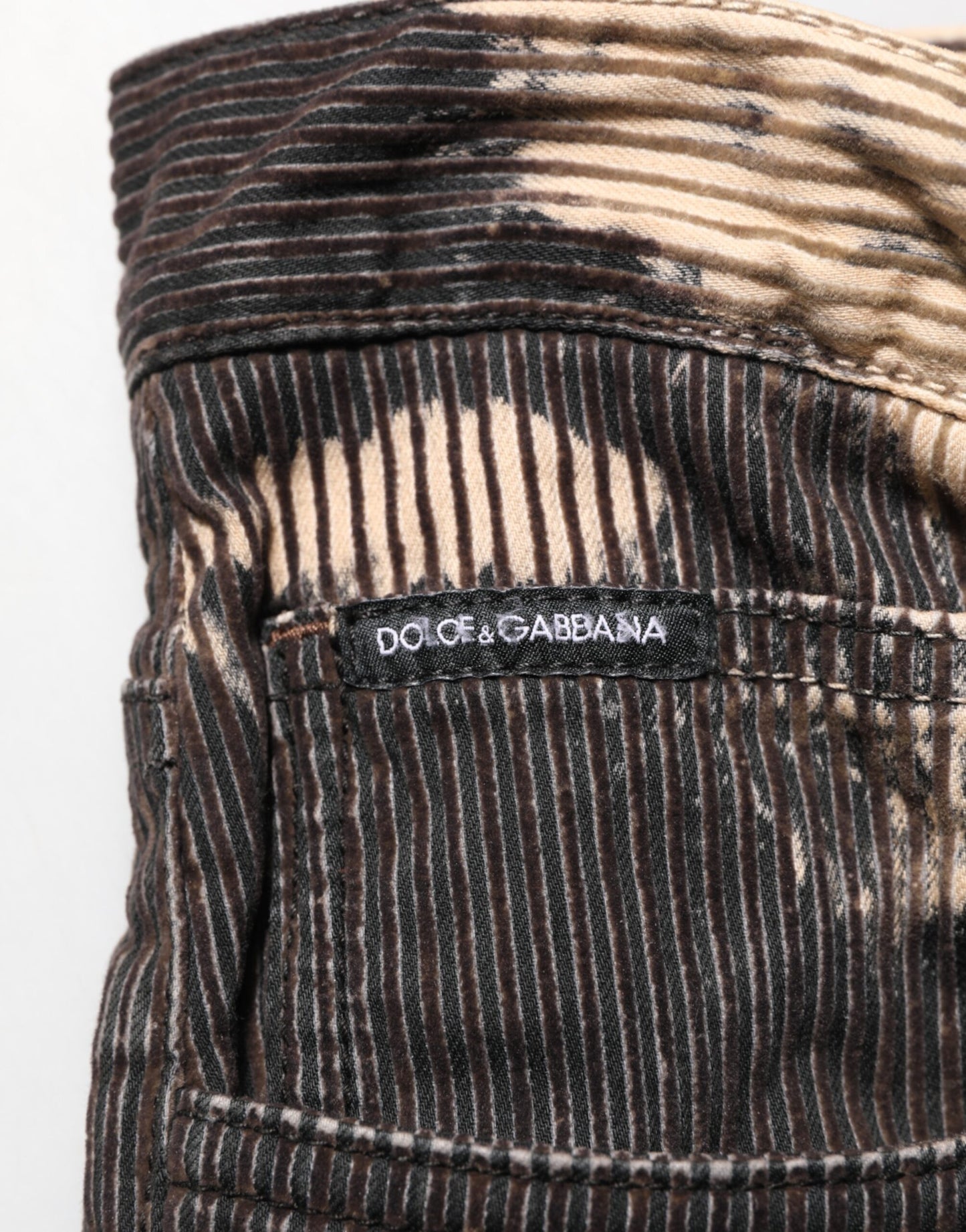 Dolce &amp; Gabbana Beige-Schwarze Cordhose aus Baumwollmischung mit Batikmuster