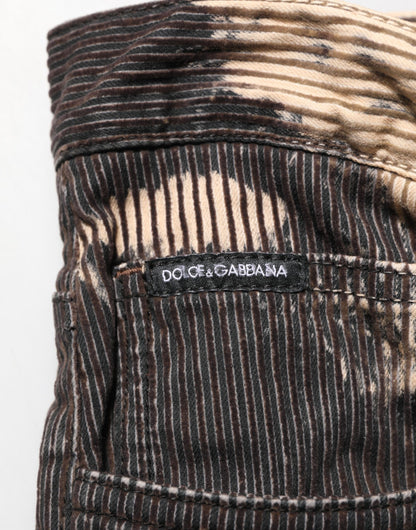 Dolce &amp; Gabbana Beige-Schwarze Cordhose aus Baumwollmischung mit Batikmuster