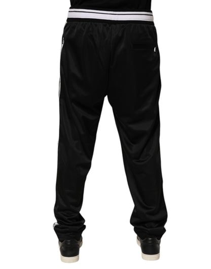 Dolce &amp; Gabbana – Schwarze Jogginghose aus Polyester mit Logostreifen