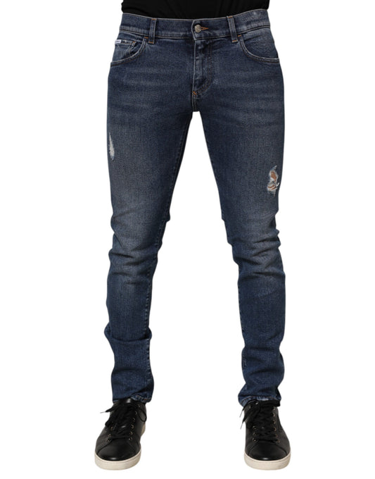 Dolce &amp; Gabbana – Blaue Skinny-Jeans aus Baumwolle mit Logo-Schild für Herren