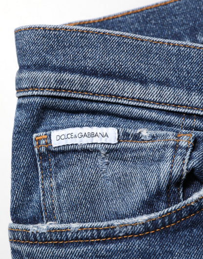 Dolce &amp; Gabbana – Blaue Skinny-Jeans aus Baumwolle mit Logo-Schild für Herren