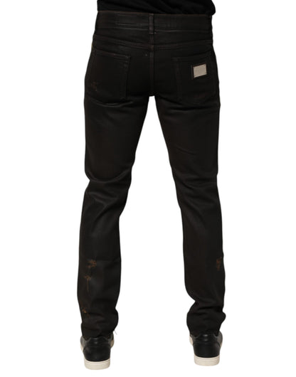 Dolce &amp; Gabbana Dunkelbraune Skinny-Jeans aus zerfetzter Baumwolle