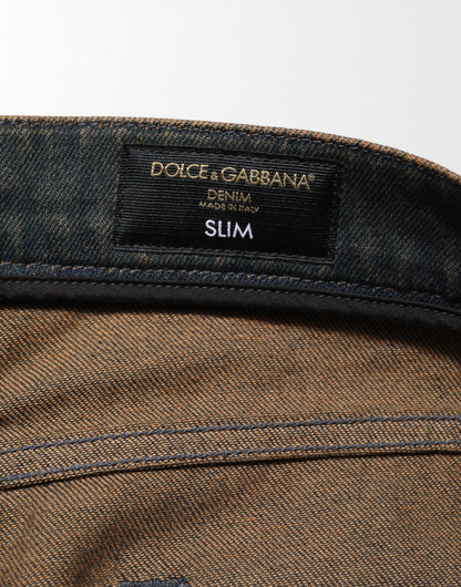 Dolce &amp; Gabbana Dunkelbraune Skinny-Jeans aus zerfetzter Baumwolle