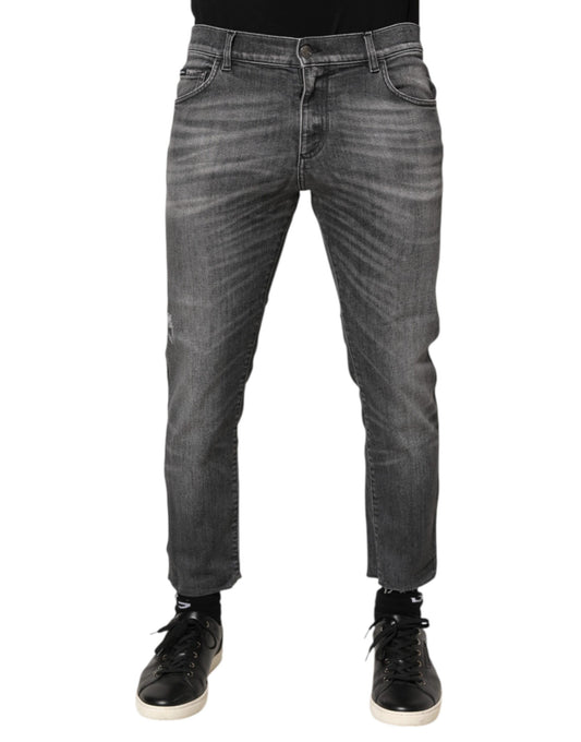 Dolce &amp; Gabbana – Slim Fit-Jeans aus grauem Baumwolldenim im Used-Look