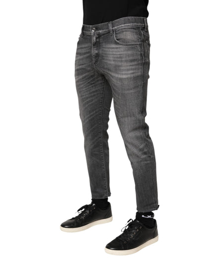 Dolce &amp; Gabbana – Slim Fit-Jeans aus grauem Baumwolldenim im Used-Look