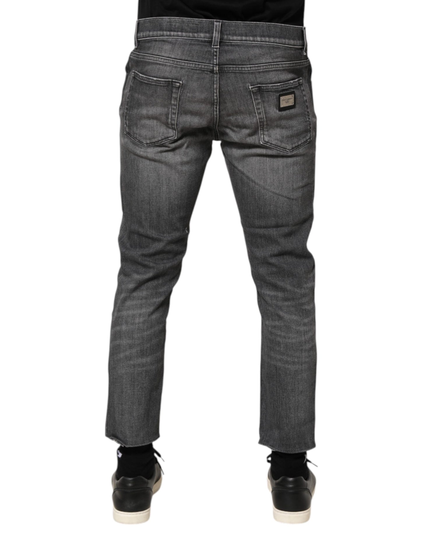 Dolce &amp; Gabbana – Slim Fit-Jeans aus grauem Baumwolldenim im Used-Look