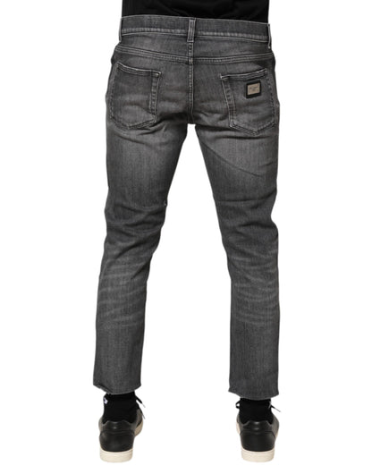 Dolce &amp; Gabbana – Slim Fit-Jeans aus grauem Baumwolldenim im Used-Look