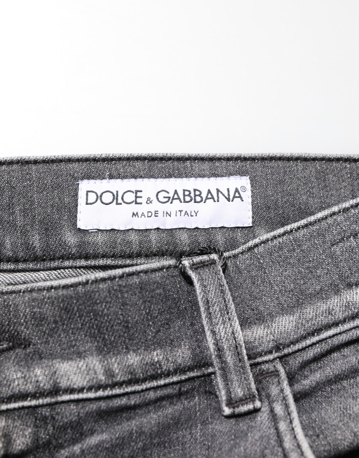 Dolce &amp; Gabbana – Slim Fit-Jeans aus grauem Baumwolldenim im Used-Look