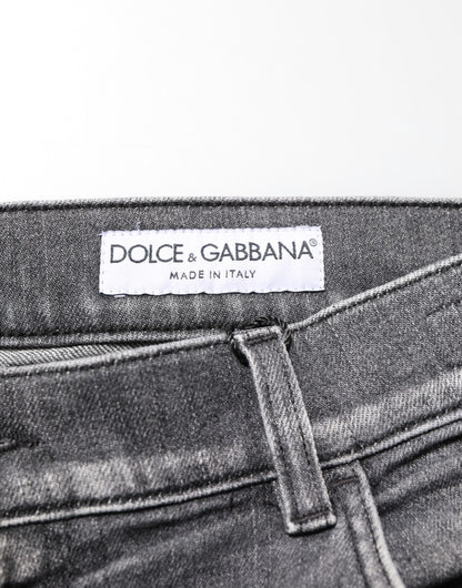 Dolce &amp; Gabbana – Slim Fit-Jeans aus grauem Baumwolldenim im Used-Look