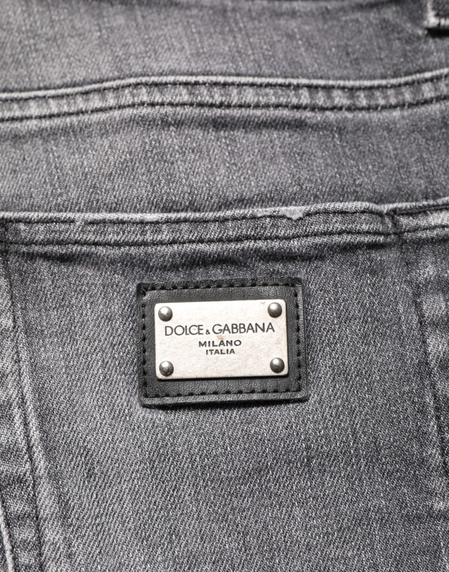 Dolce &amp; Gabbana – Slim Fit-Jeans aus grauem Baumwolldenim im Used-Look
