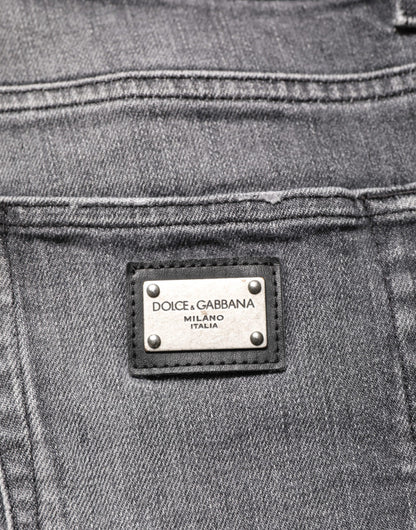 Dolce &amp; Gabbana – Slim Fit-Jeans aus grauem Baumwolldenim im Used-Look