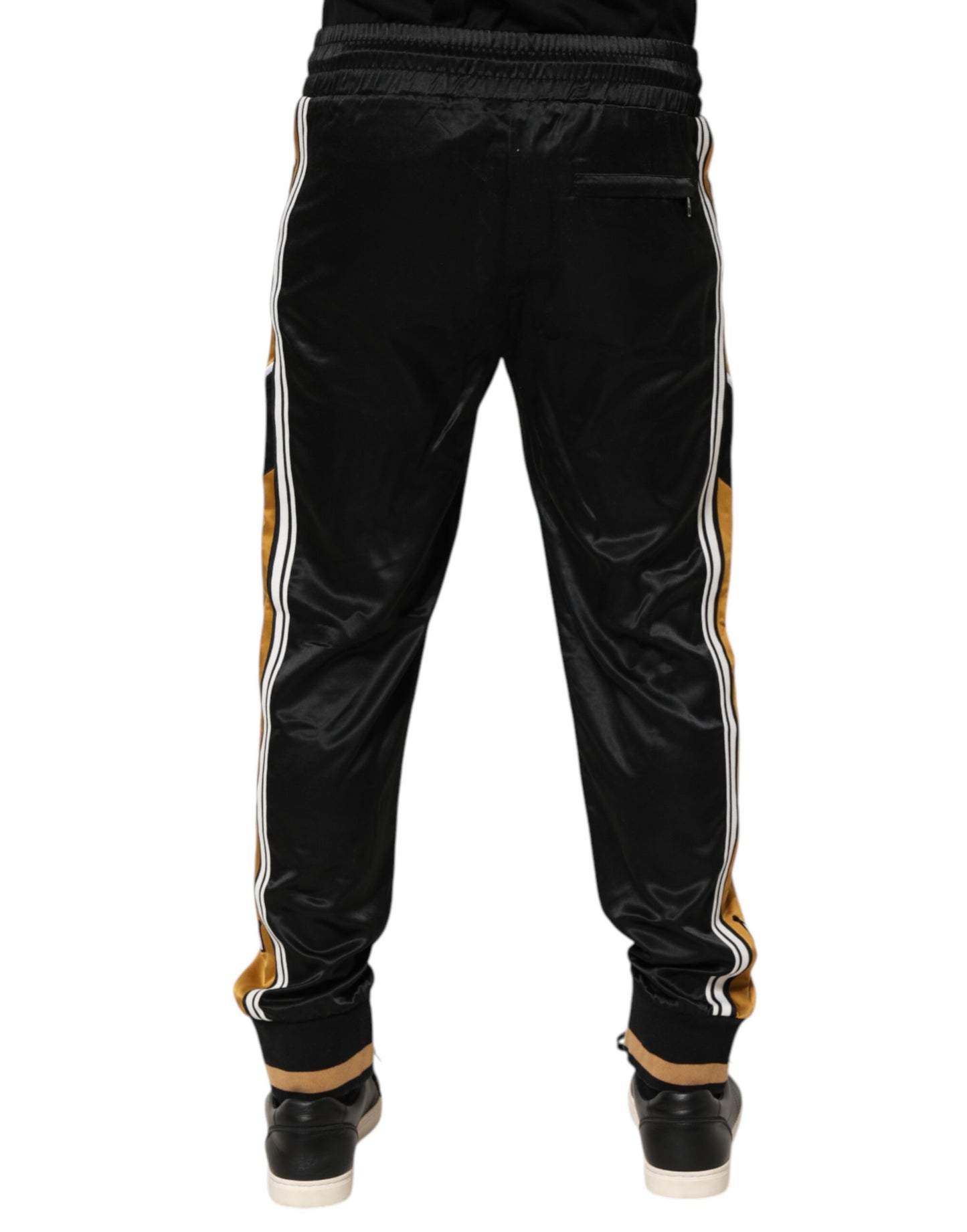 Dolce &amp; Gabbana – Jogginghose mit seitlichen Streifen und Krone aus Satin in Schwarz und Gold