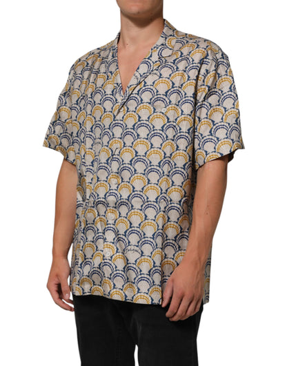 Dolce &amp; Gabbana – Cremefarbenes Hemd aus Baumwolle und Seide mit Hawaii-Muschel-Print