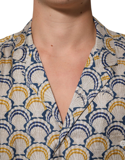 Dolce &amp; Gabbana – Cremefarbenes Hemd aus Baumwolle und Seide mit Hawaii-Muschel-Print