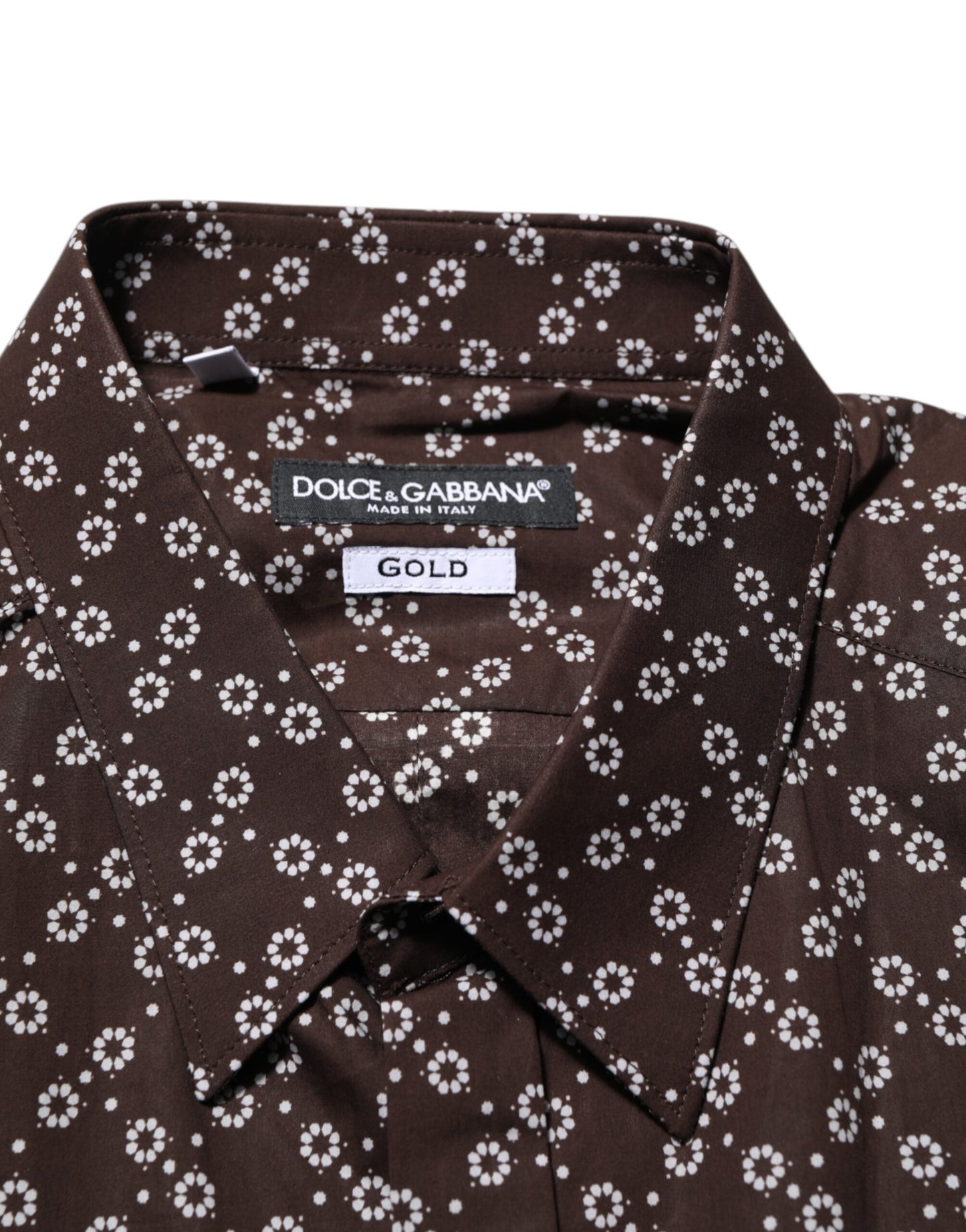 Dolce &amp; Gabbana – Braunes, goldenes Hemd mit floralem Kragen