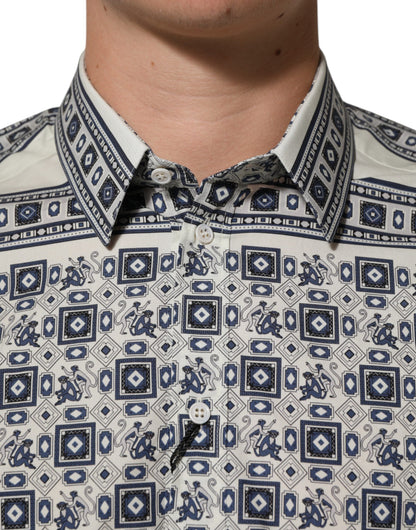 Dolce &amp; Gabbana – Mehrfarbiges Hemd mit Affenkrawatten-Print in Gold