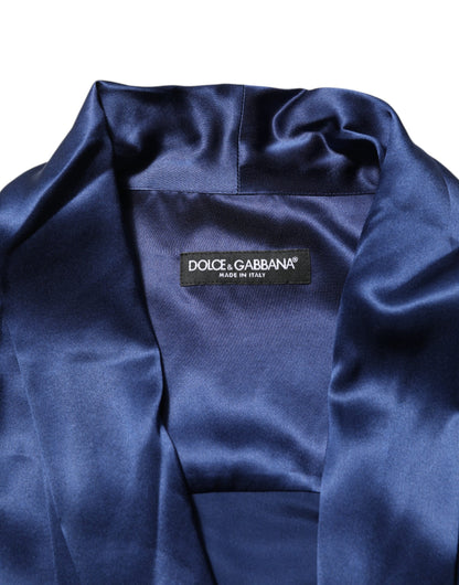 Dolce &amp; Gabbana – Blaues Oversize-Hemd aus Seidensatin mit langen Ärmeln