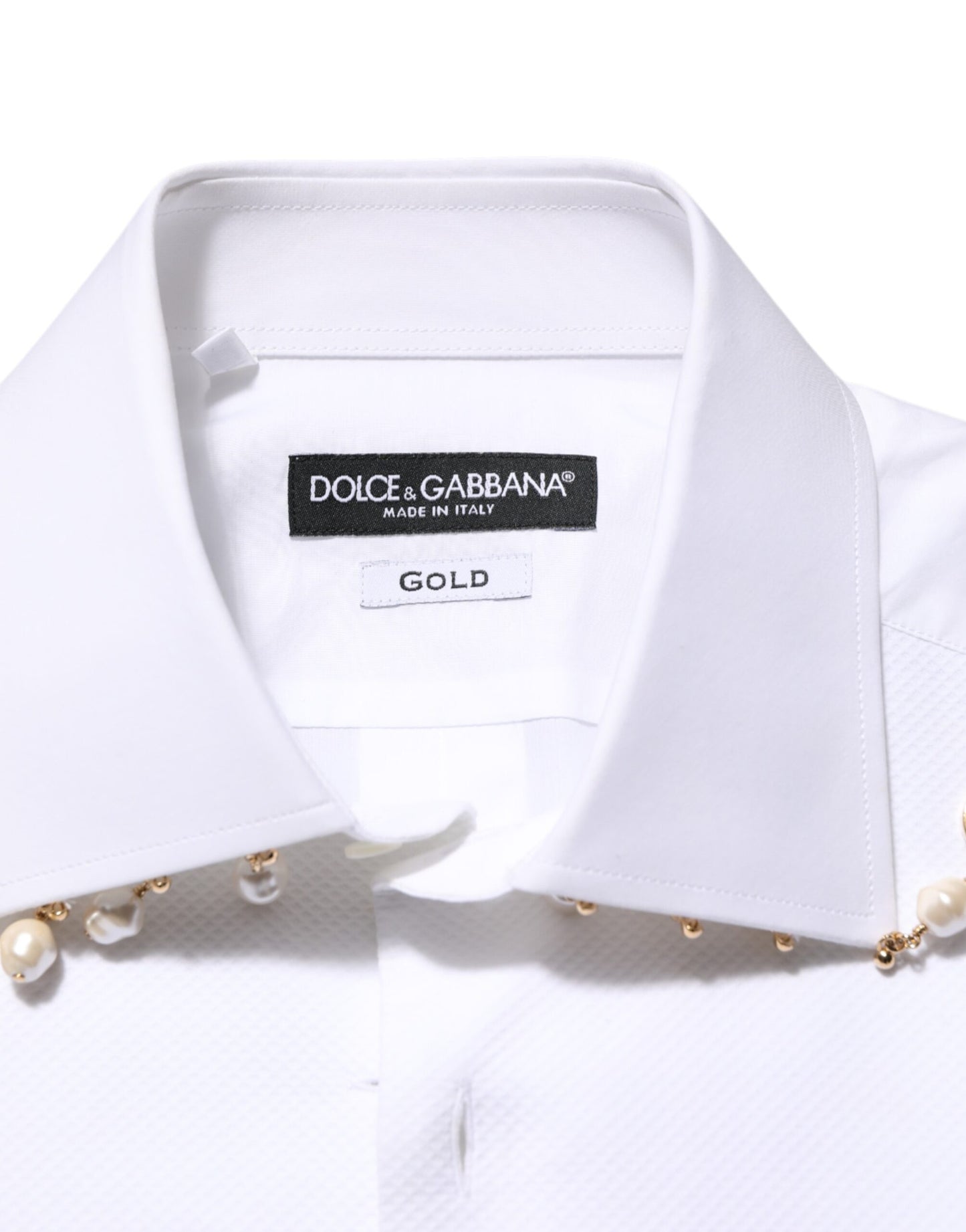 Dolce &amp; Gabbana – Weißes, formelles Baumwollhemd mit DG-Logo und Perlengold