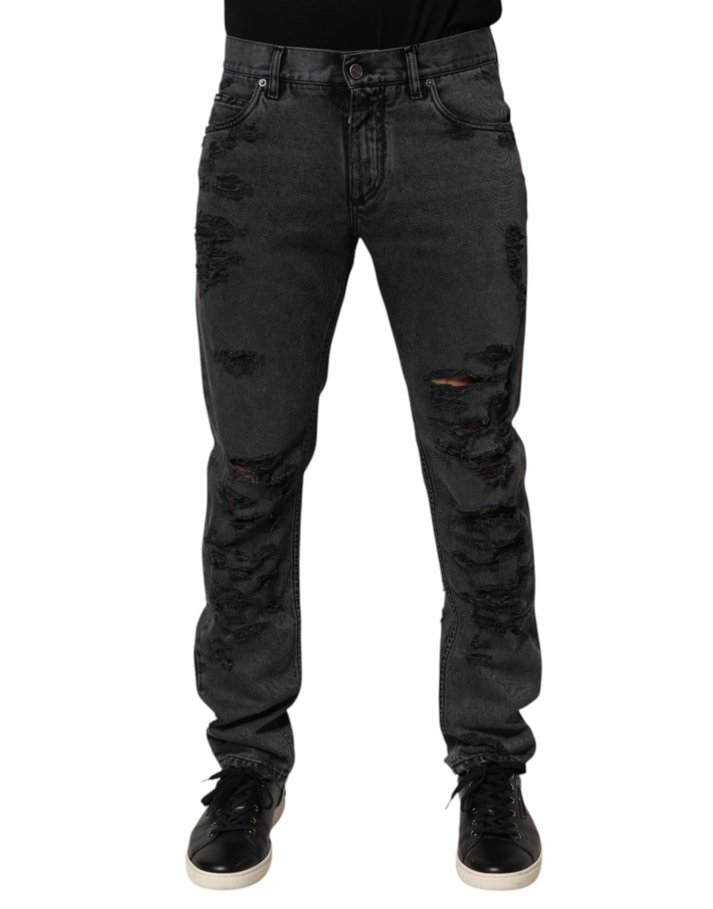 Dolce &amp; Gabbana Schwarze, zerfetzte Skinny-Jeans aus Baumwolle für Herren
