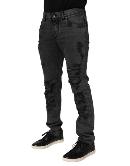 Dolce &amp; Gabbana Schwarze, zerfetzte Skinny-Jeans aus Baumwolle für Herren