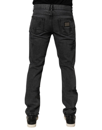 Dolce &amp; Gabbana Schwarze, zerfetzte Skinny-Jeans aus Baumwolle für Herren