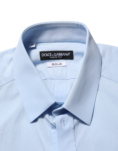 Dolce &amp; Gabbana Hellblaues, formelles Herrenhemd aus Baumwolle in GOLD