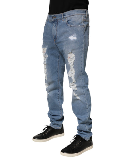 Dolce &amp; Gabbana – Blaue, zerfetzte Slim-Fit-Jeans aus Baumwolldenim