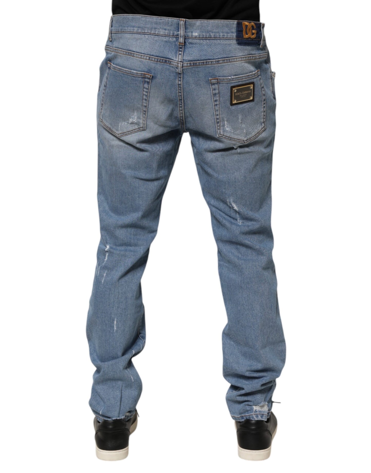 Dolce &amp; Gabbana – Blaue, zerfetzte Slim-Fit-Jeans aus Baumwolldenim
