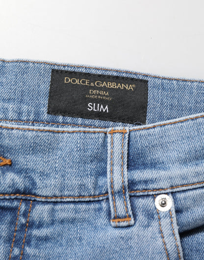 Dolce &amp; Gabbana – Blaue, zerfetzte Slim-Fit-Jeans aus Baumwolldenim