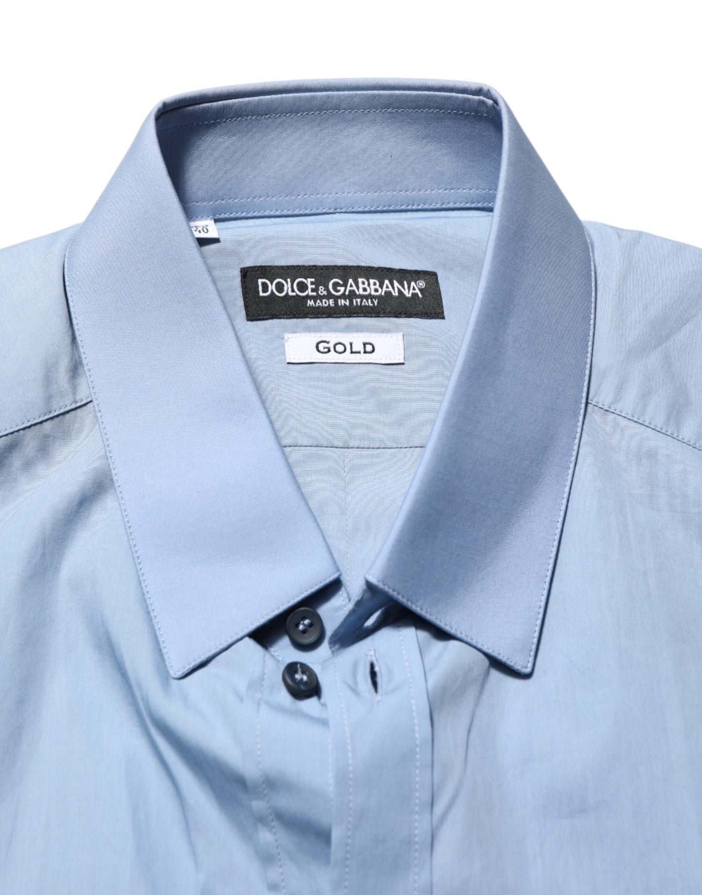 Dolce &amp; Gabbana – Blaues, goldenes Hemd aus Baumwolle mit Kragen