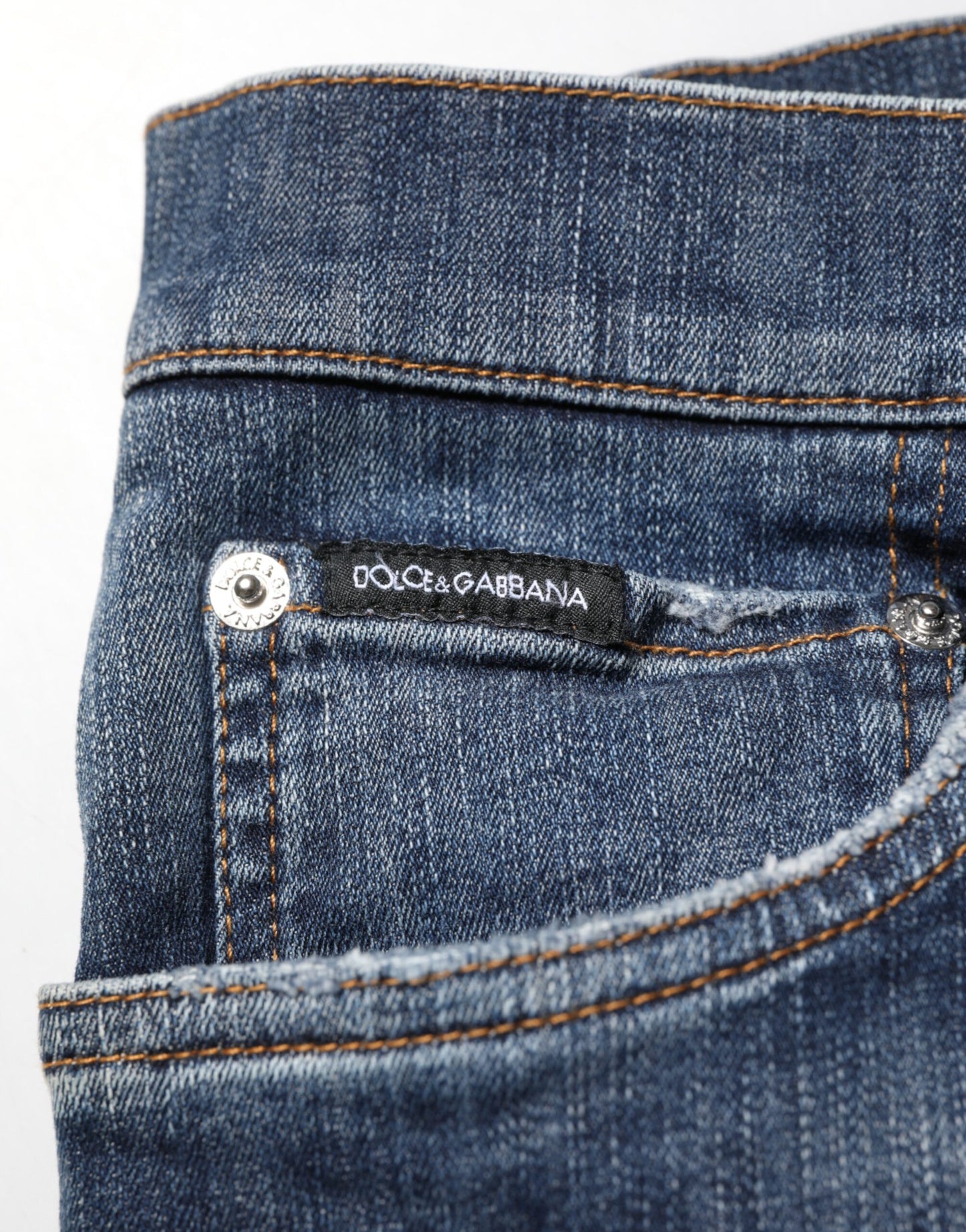 Dolce &amp; Gabbana – Dunkelblaue, verwaschene Running-Jeans aus zerrissenem Denim