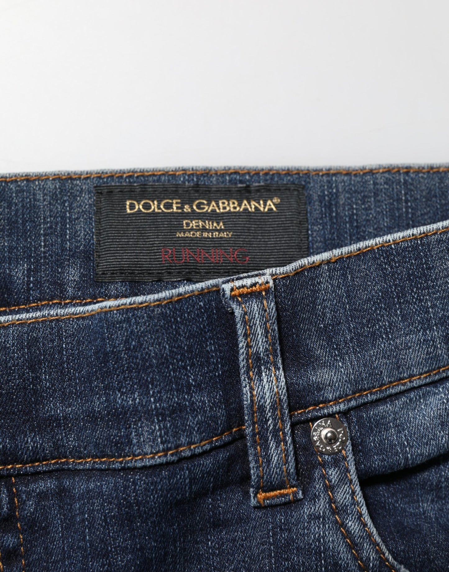 Dolce &amp; Gabbana – Dunkelblaue, verwaschene Running-Jeans aus zerrissenem Denim